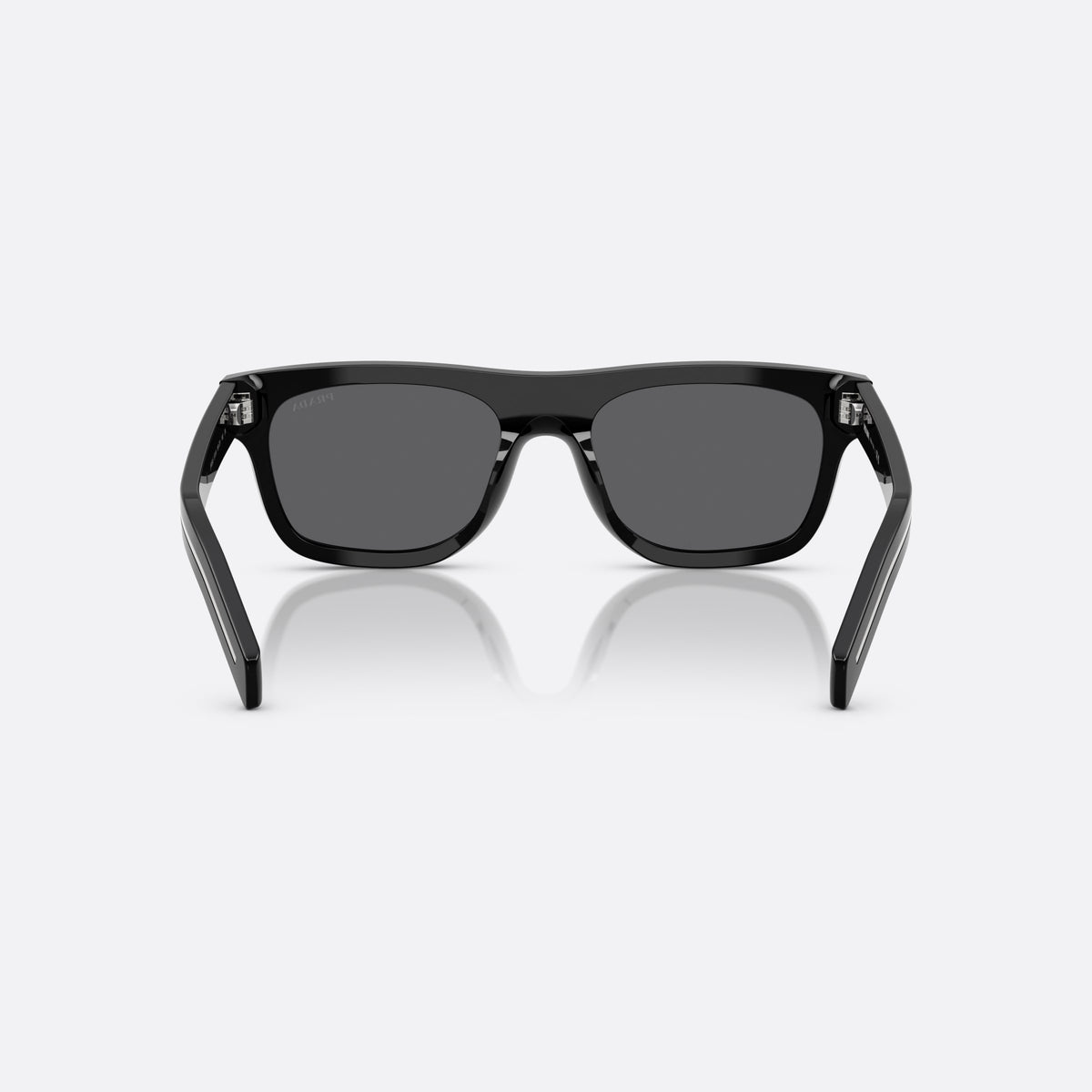 Prada PR B12S 16K731 BLGR sunglasses, black squared frame for men, keyhole bridge, brand lettering on the temples, back view