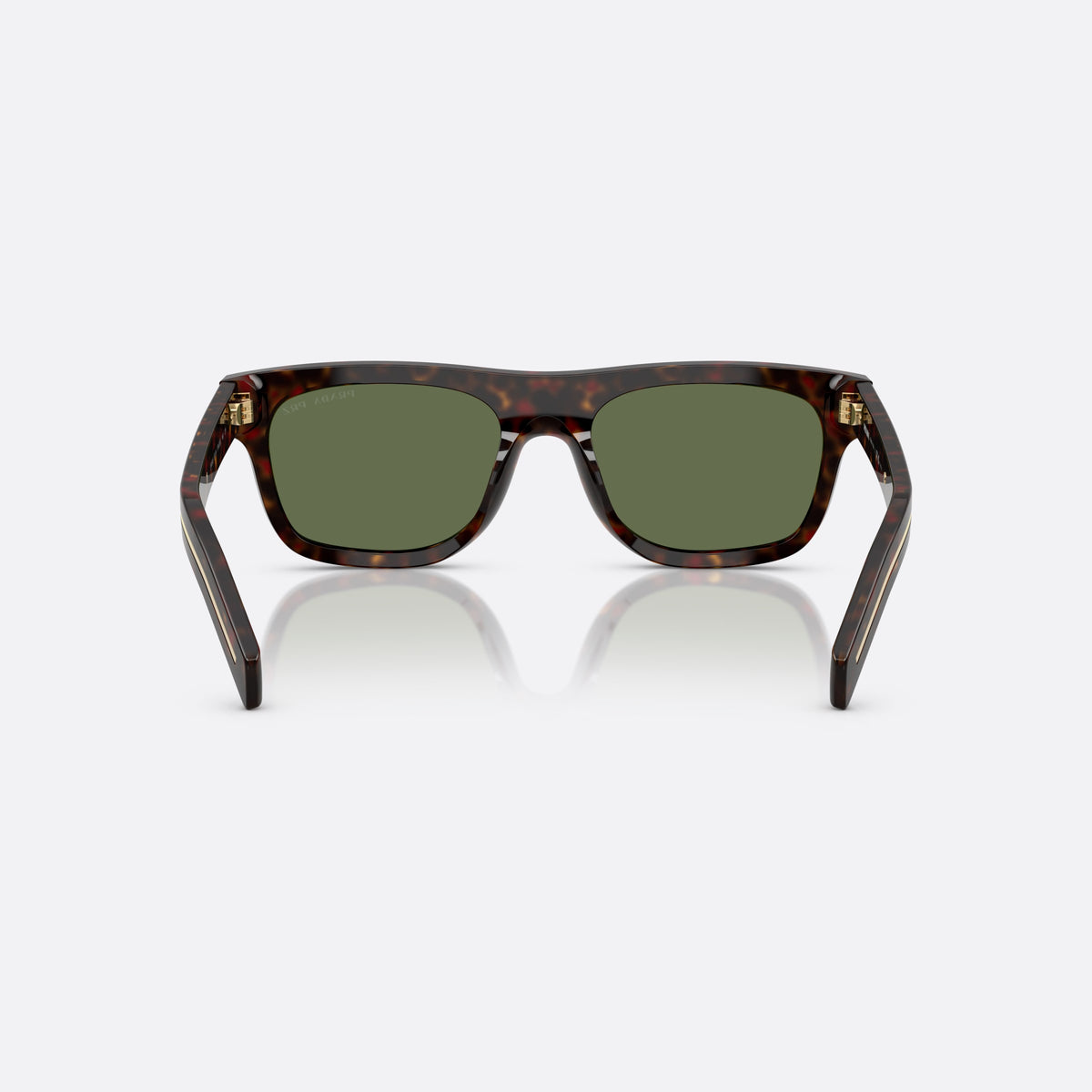 Prada PR B12S 17N20G TOGR sunglasses, brown squared frame for men, plain bridge, single arch, brand lettering on temples, back view