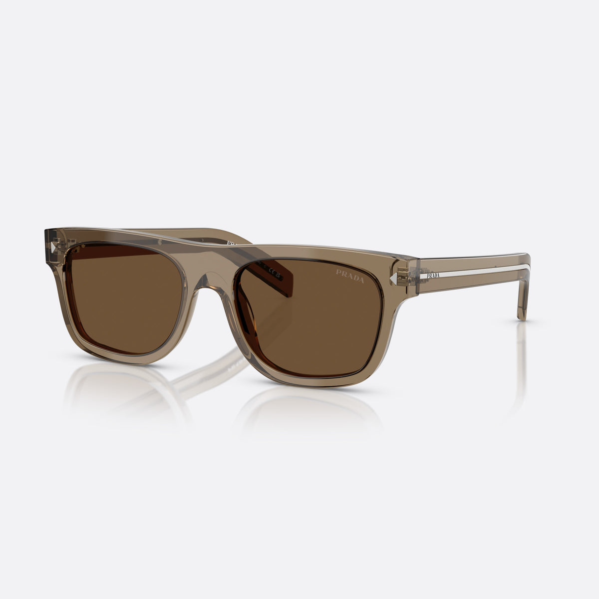 Prada PR B12S 18T70F BWBW sunglasses, brown squared frame for men, plain bridge with narrow top, full-rim frame