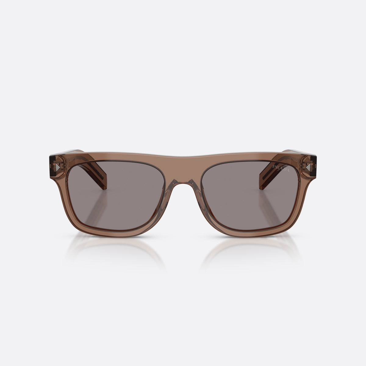 Prada PR B12S 28I03D sunglasses, clear pillow frame for men, plain bridge, brand lettering on temples, full-rim frame, front view