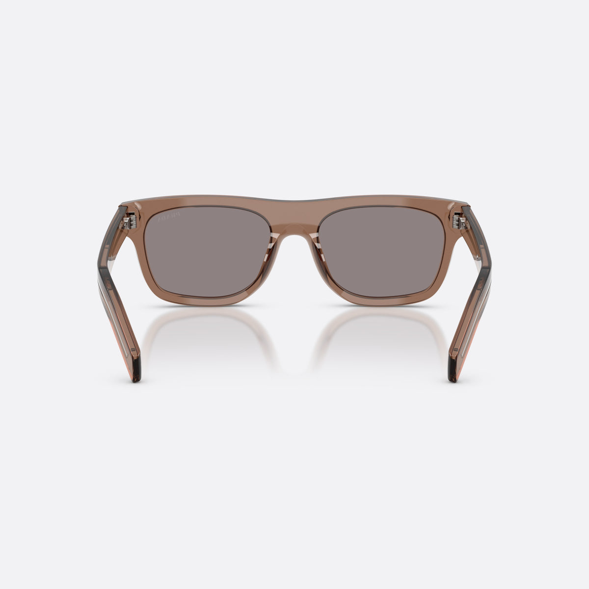 Prada PR B12S 28I03D sunglasses, clear pillow frame for men, plain bridge, brand lettering on temples, full-rim frame, back view