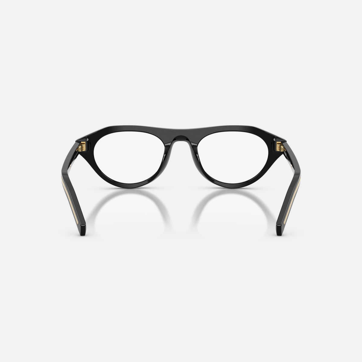 Prada PR B15S 16K60K sunglasses, black irregular frame for women, plain bridge with narrow center, polished glossy surface, back view