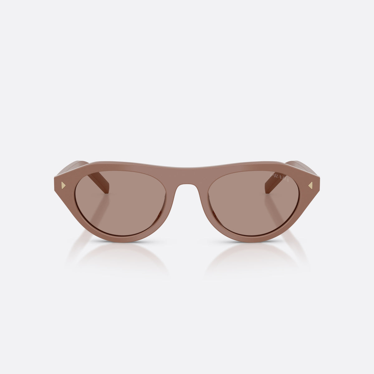 Prada PR B15S 28D02T sunglasses, brown irregular frame for women, plain bridge, brand lettering on temples, full-rim frame, front view