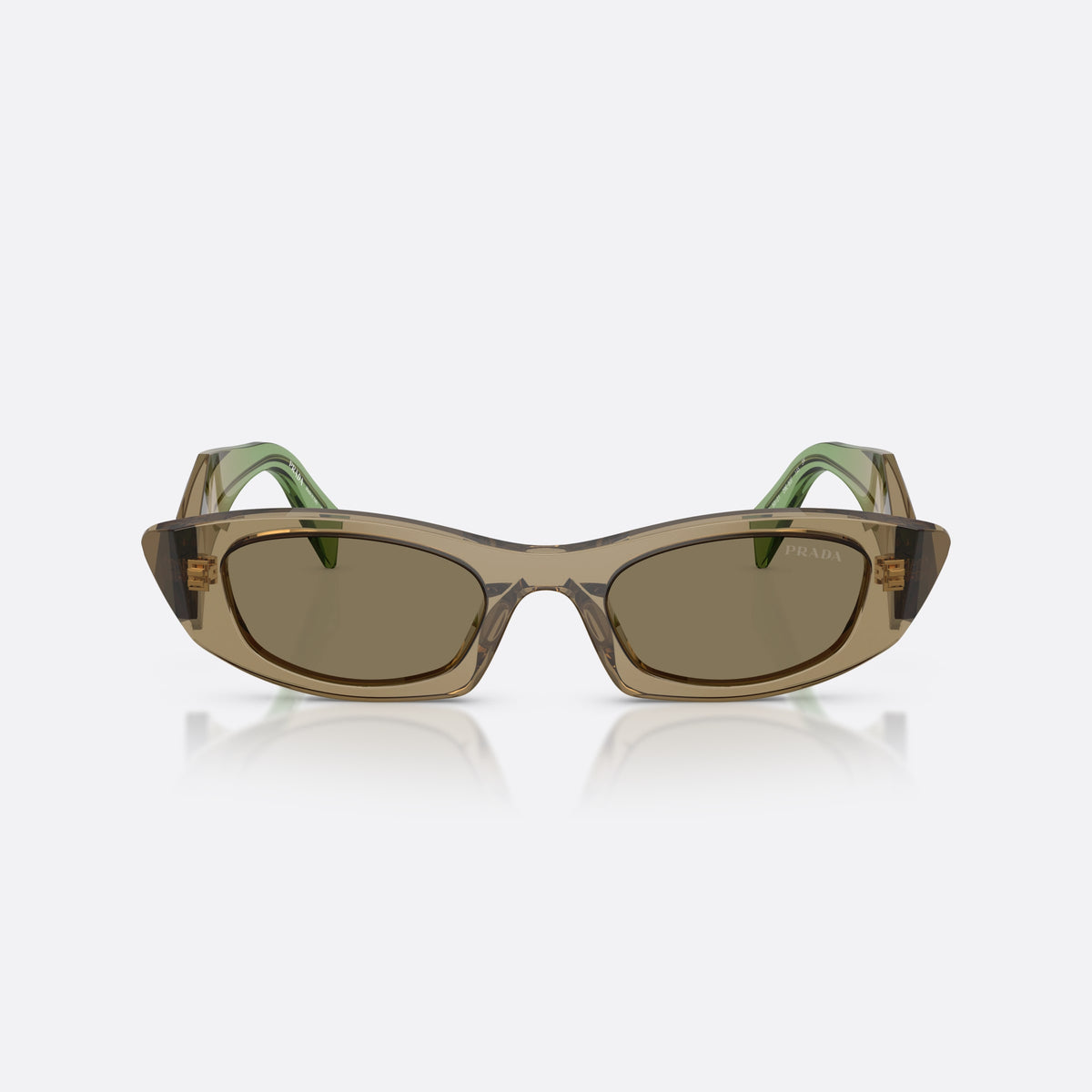 Prada PR B16S 29E90F sunglasses, brown oval frame for women, plain bridge, brand lettering on temples, full rim frame, front view