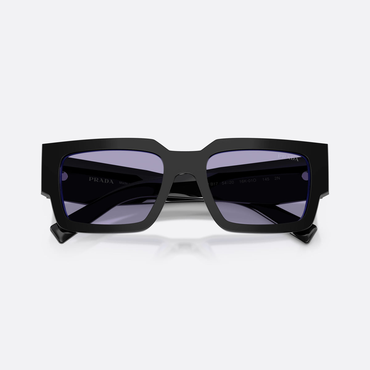 Ochelari de soare Prada PR B17S 16K01O, rectangulari negru, pentru bărbați, punte dublă simplă, litere ale brandului pe față, cu brațele pliate