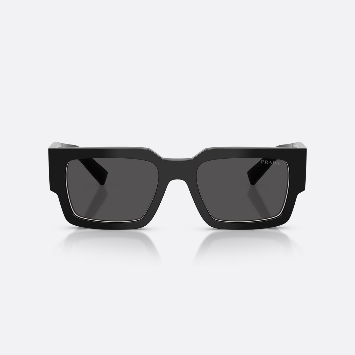 Prada PR B17S 16K08Z sunglasses, black rectangle frame for men, plain integrated bridge, brand lettering on temples, front view