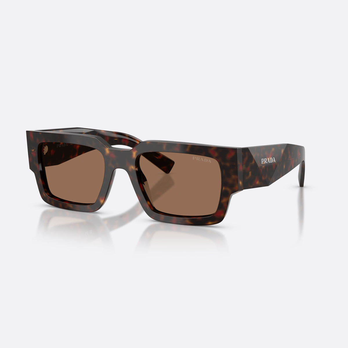 Prada PR B17S 17N06B sunglasses, havana rectangle frame for men, plain integrated bridge, brand lettering on temples