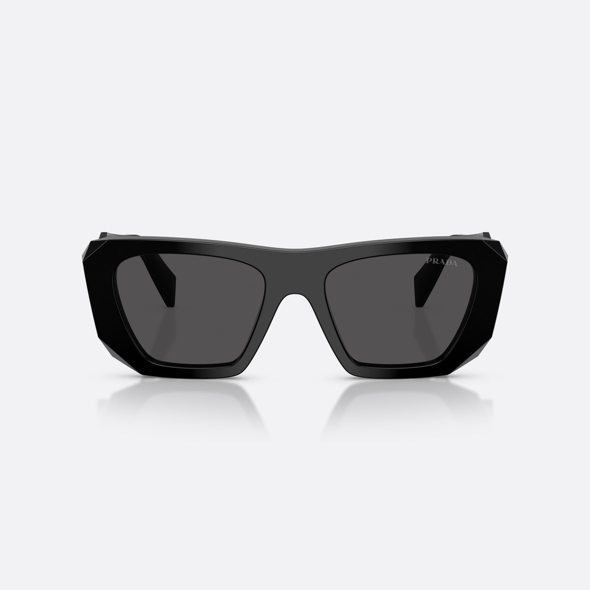 Prada PR B18S 16K08Z sunglasses, black square frame for women, plain bridge, brand lettering on temples, full rim, front view