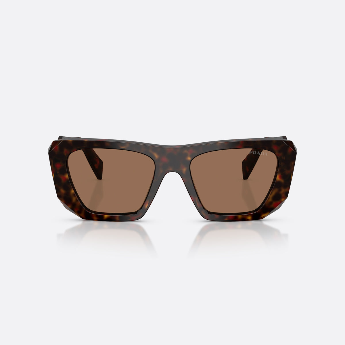 Prada PR B18S 17N06B sunglasses, havana square frame for women, plain integrated bridge, brand lettering on temples, front view