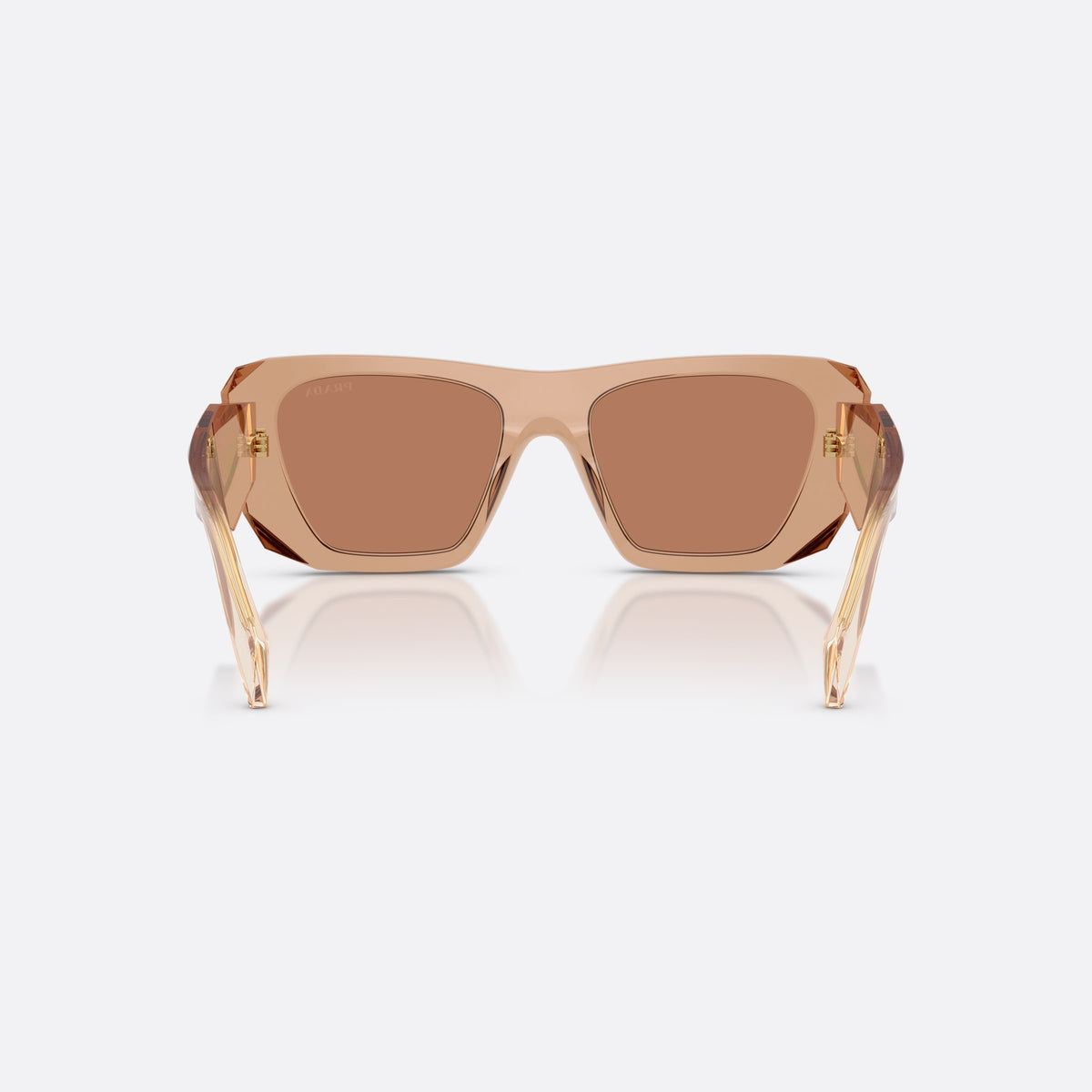 Prada PR B18S 28E90Q sunglasses, brown square frame for women, plain bridge with narrow top, back view
