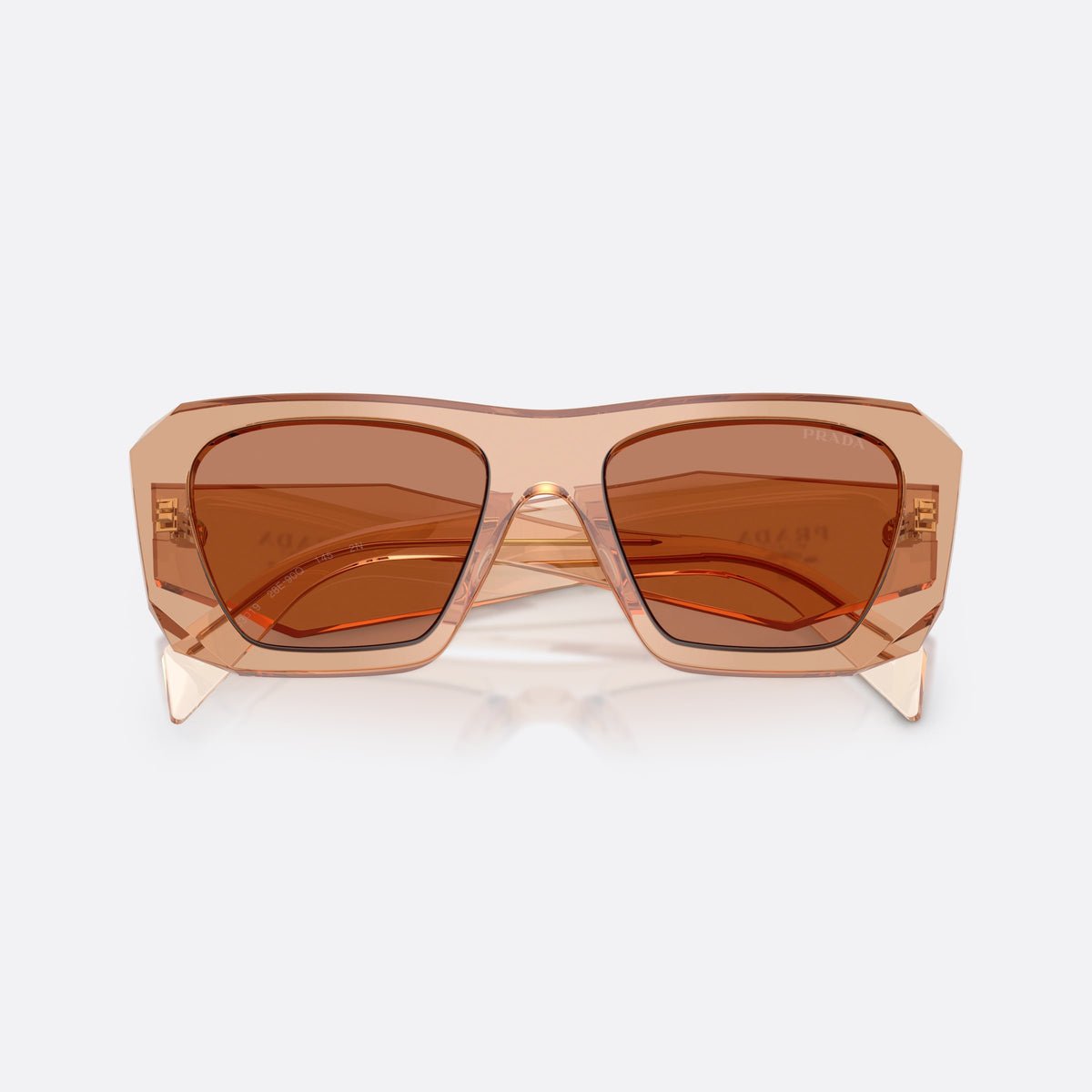 Prada PR B18S 28E90Q sunglasses, brown square frame for women, plain bridge with narrow top, folded