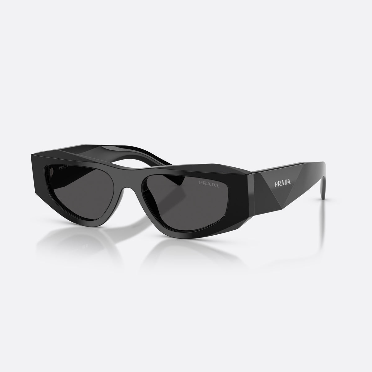 Prada PR B19S 16K08Z sunglasses, black pillow frame for men, plain bridge, integrated into frame, full-rim thick frame
