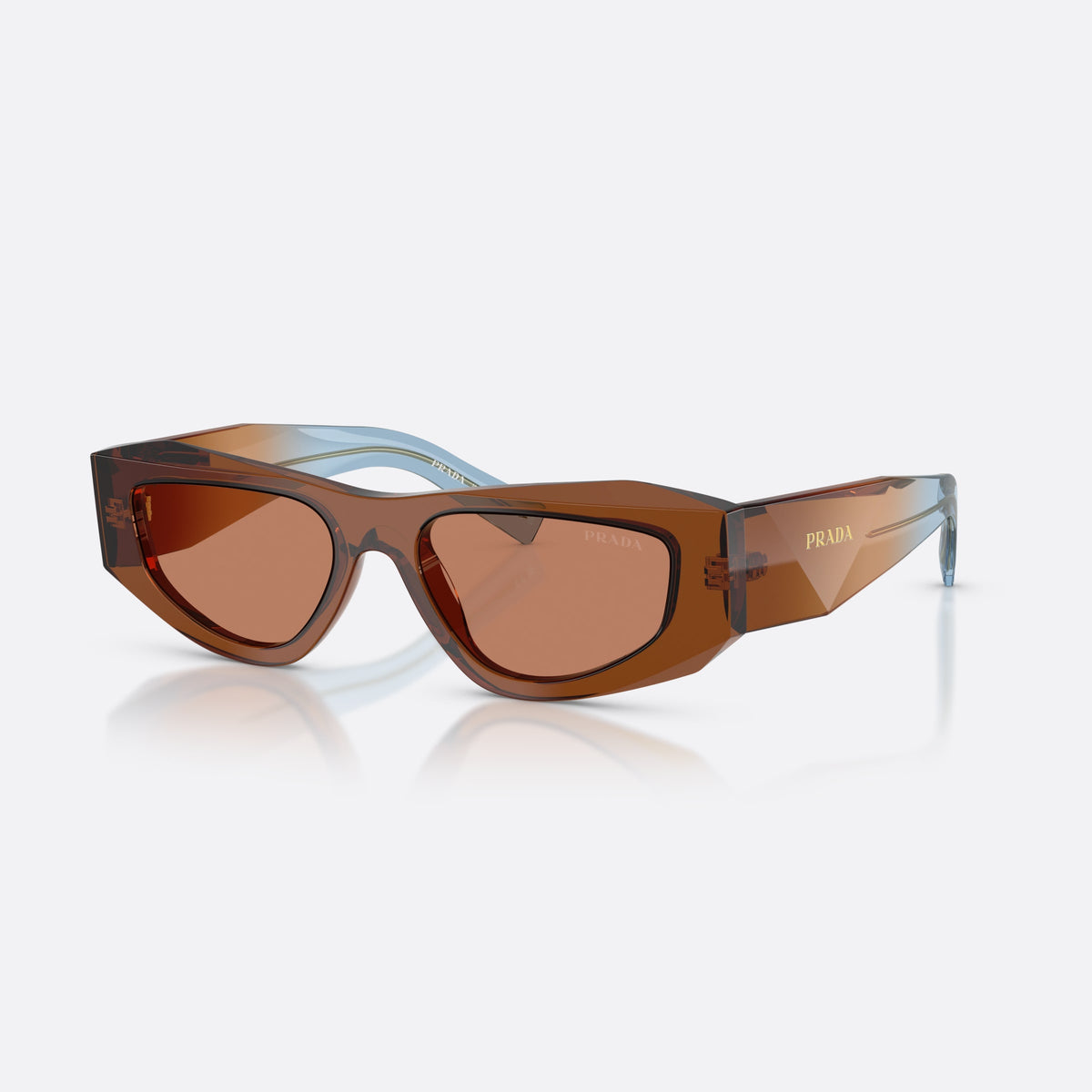 Prada PR B19S 25F90Q sunglasses, brown pillow frame for men, plain bridge joining lenses, full-rim frame