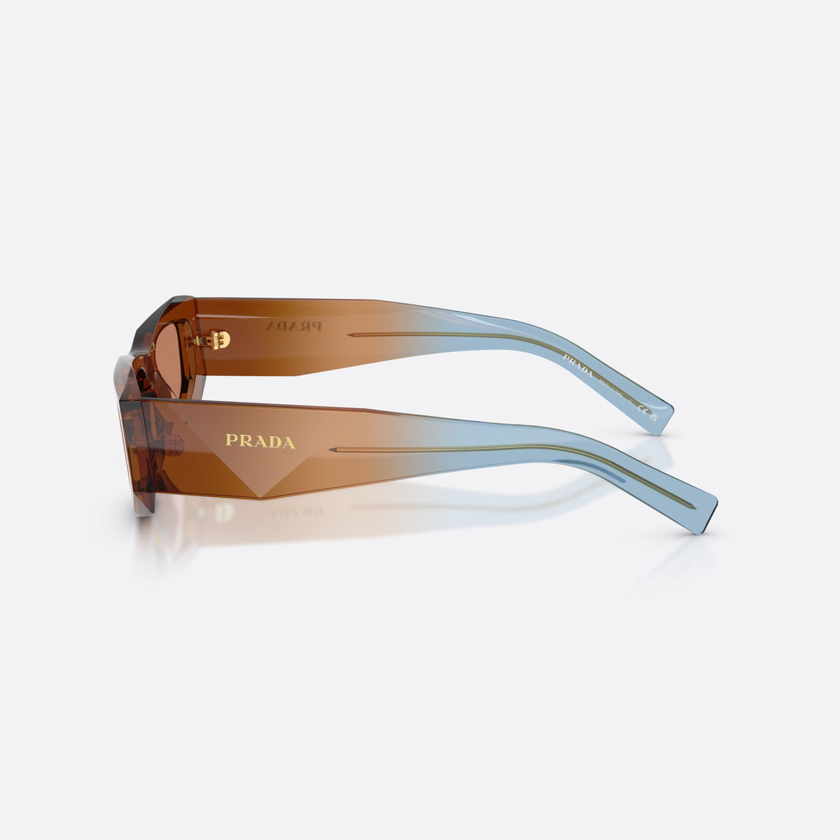 Prada PR B19S 25F90Q sunglasses, brown pillow frame for men, plain bridge joining lenses, full-rim frame, side view