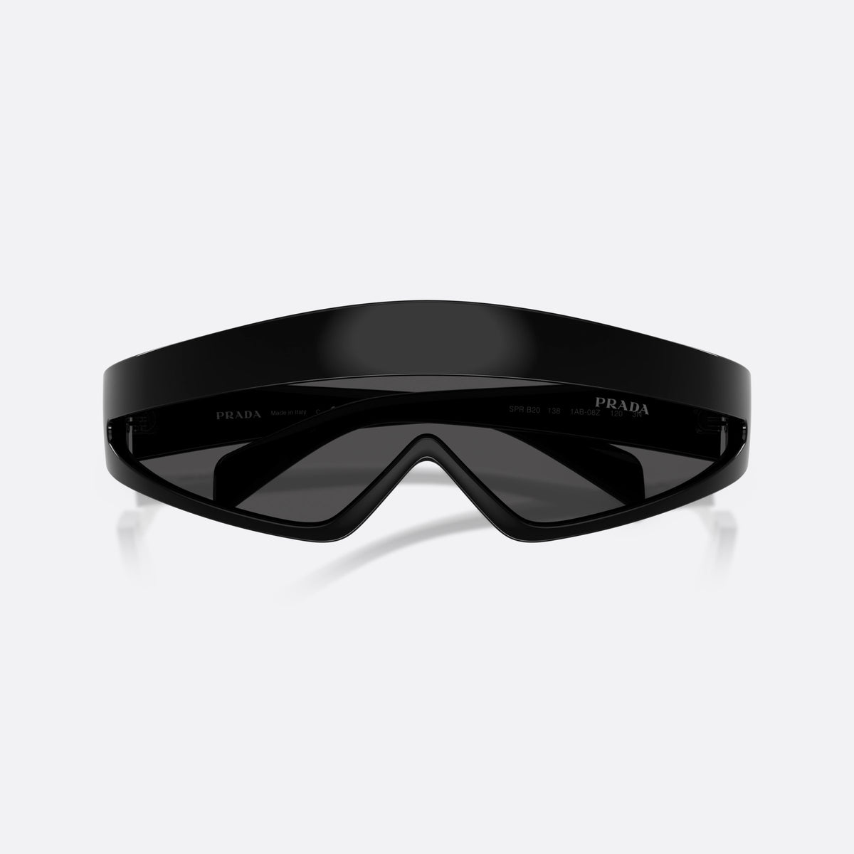 Prada PR B20S 1AB08Z sunglasses, black cat eye frame for women, integrated bridge with no visible pads, folded