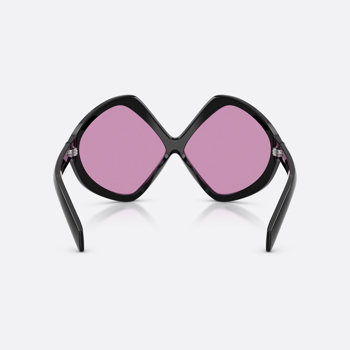 Prada PR B21S 16K30G sunglasses, black irregular frame for women, double bridge, wide center, brand lettering on temples, back view
