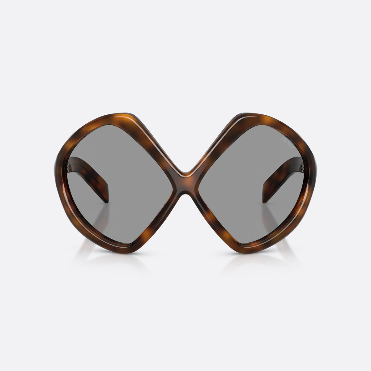 Ochelari de soare Prada PR B21S 20D50Q, neregulat havana, pentru femei, punte integrată simplă, literele brandului pe brațe, vedere din față