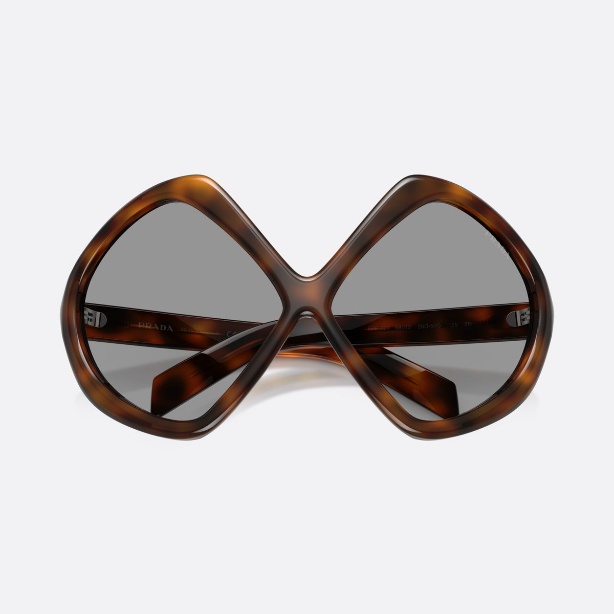Ochelari de soare Prada PR B21S 20D50Q, neregulat havana, pentru femei, punte integrată simplă, literele brandului pe brațe, cu brațele pliate