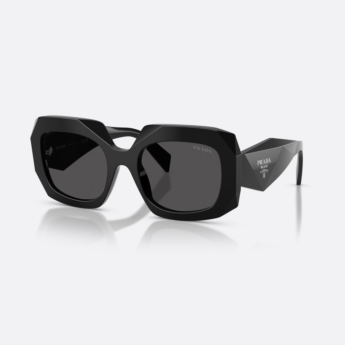 Ochelari de soare Prada PR B23S 16K08Z, patrati negru, pentru femei, punte simplă cu margini înclinate, brațe late cu fațete