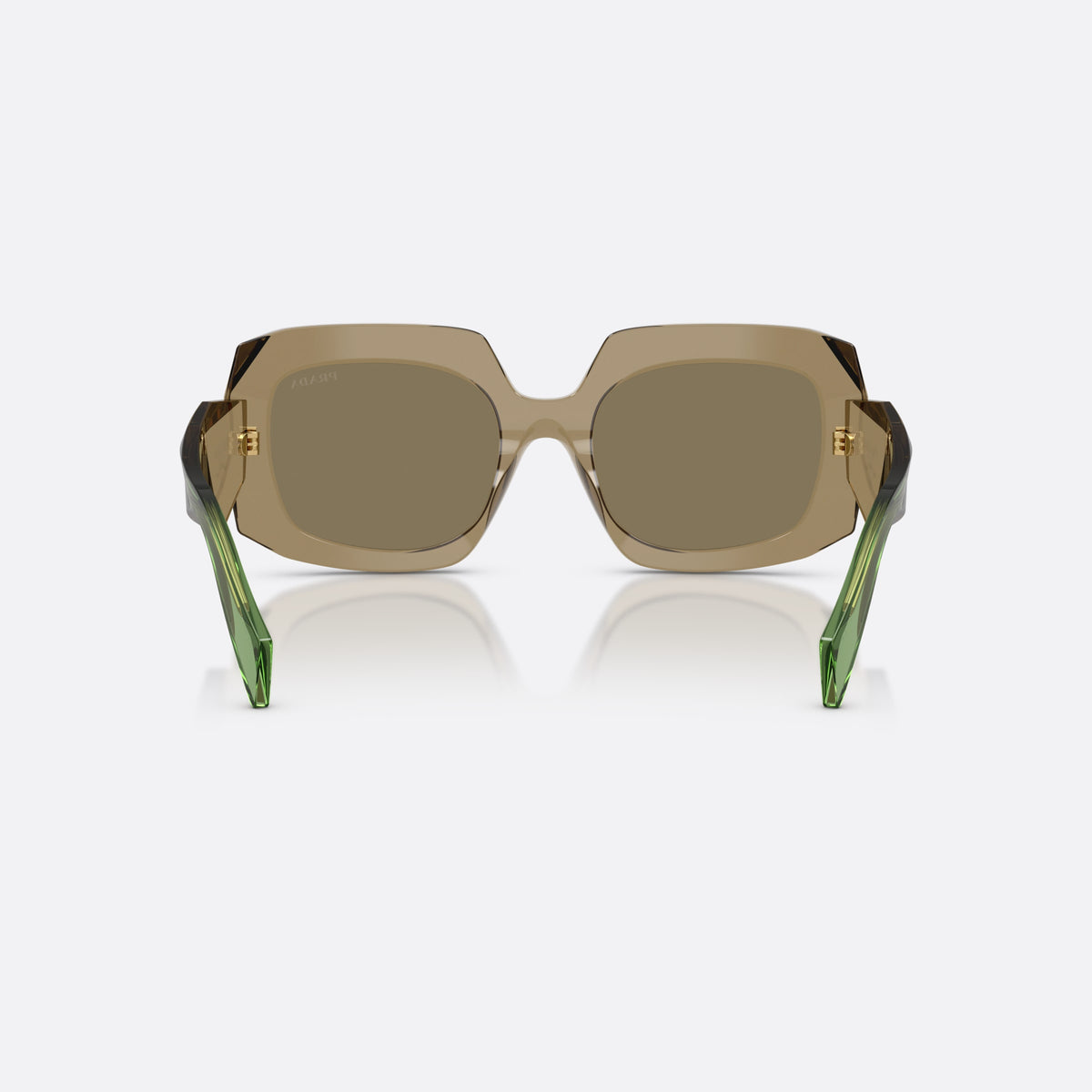 Ochelari de soare Prada PR B23S 29E90F, patrati maro, pentru femei, punte simplă cu talie îngustă, litere ale brandului pe brațe, vedere din spate
