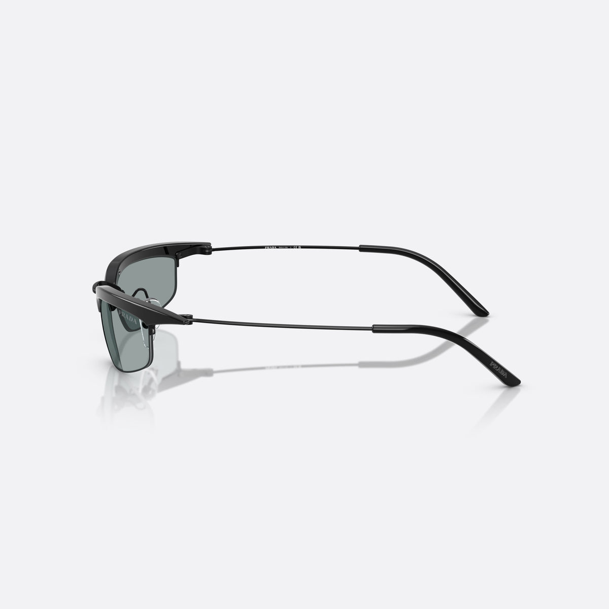 Ochelari de soare Prada PR B50S 1AB3C2, rectangulari negru, pentru femei, punte subțire din metal, literele brandului pe braț, vedere laterală