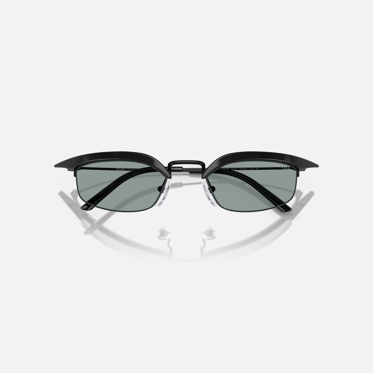 Ochelari de soare Prada PR B50S 1AB3C2, rectangulari negru, pentru femei, punte subțire din metal, literele brandului pe braț, cu brațele pliate