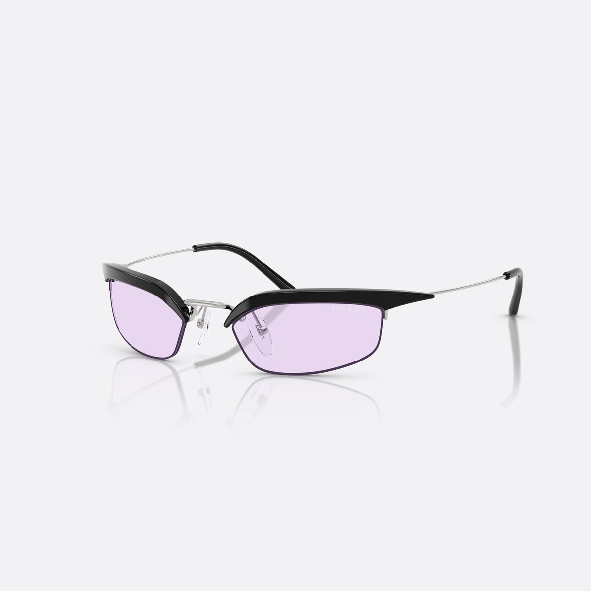 Prada PR B50S TZM40J sunglasses, black rectangle frame for women, silver-tone metal bridge, brand lettering on the lens
