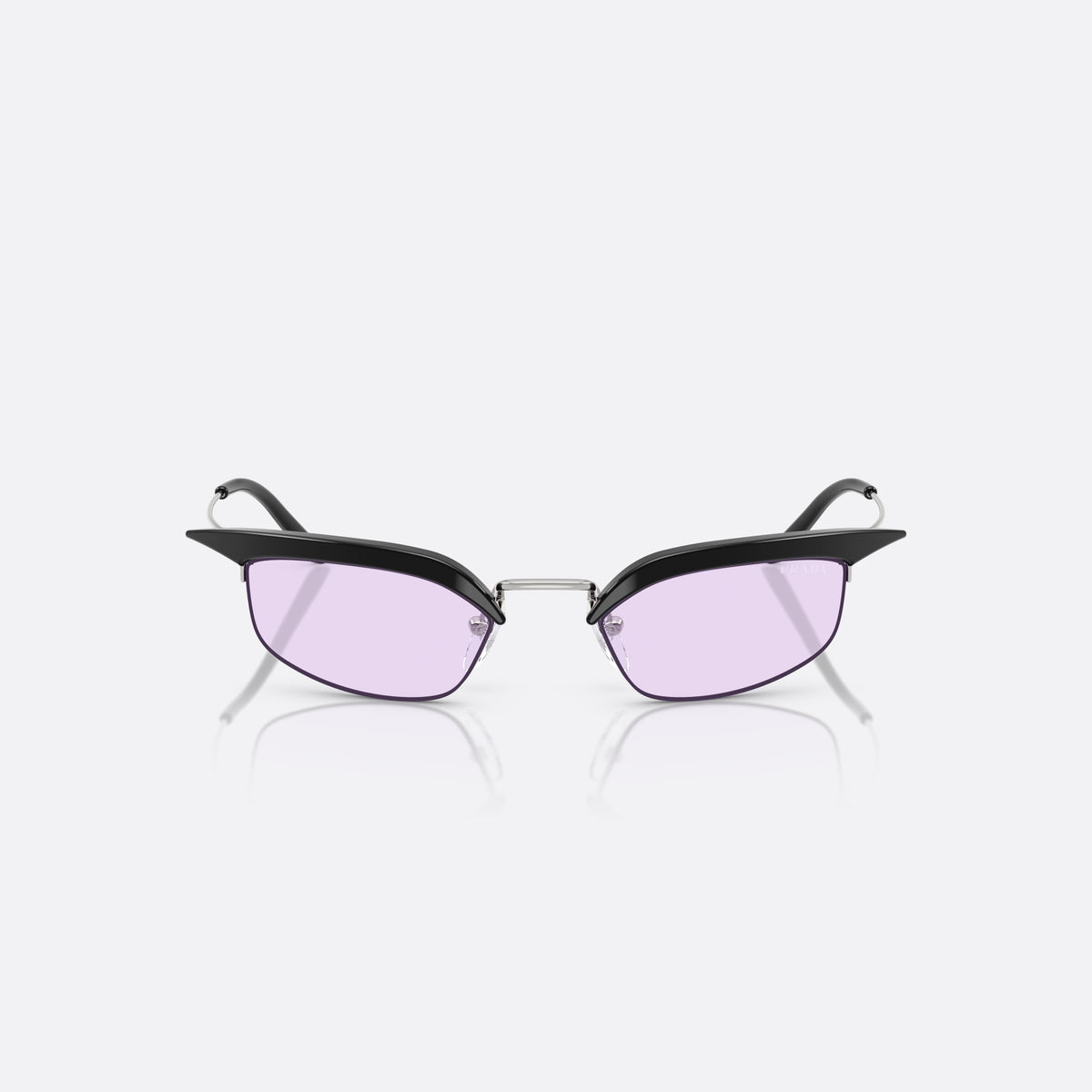Prada PR B50S TZM40J sunglasses, black rectangle frame for women, silver-tone metal bridge, brand lettering on the lens, front view