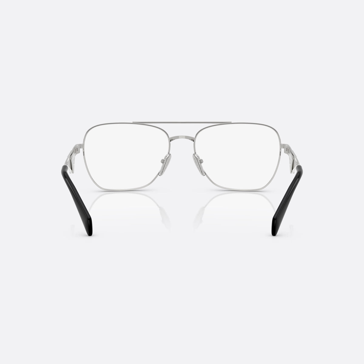 Prada PR B50V 1BC1O1 eyeglasses, silver visor frame for women, double bridge with top bar, full-rim metal frame, back view