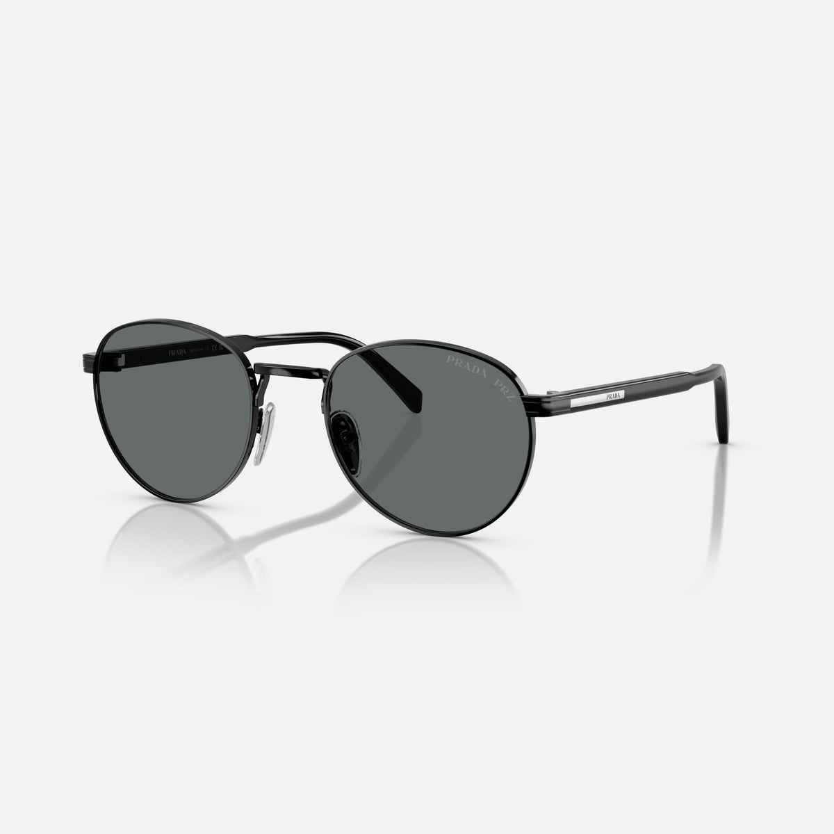 Prada PR B51S 1AB5Z1 BLBL sunglasses, black oval frame for men, plain metal bridge, brand lettering on temples