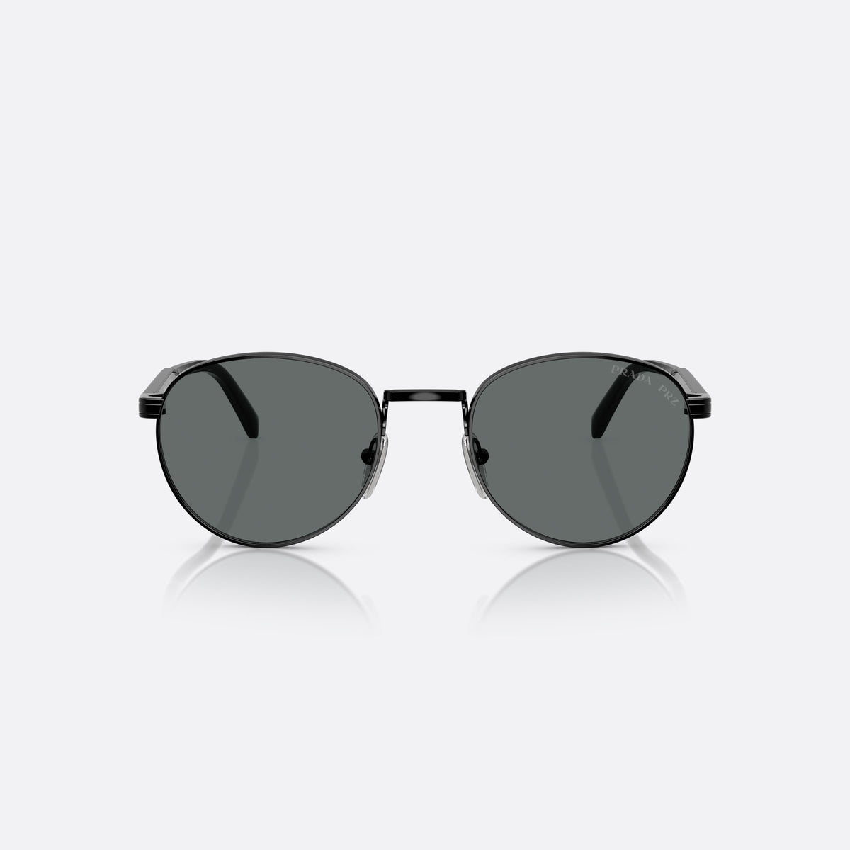 Prada PR B51S 1AB5Z1 BLBL sunglasses, black oval frame for men, plain metal bridge, brand lettering on temples, front view