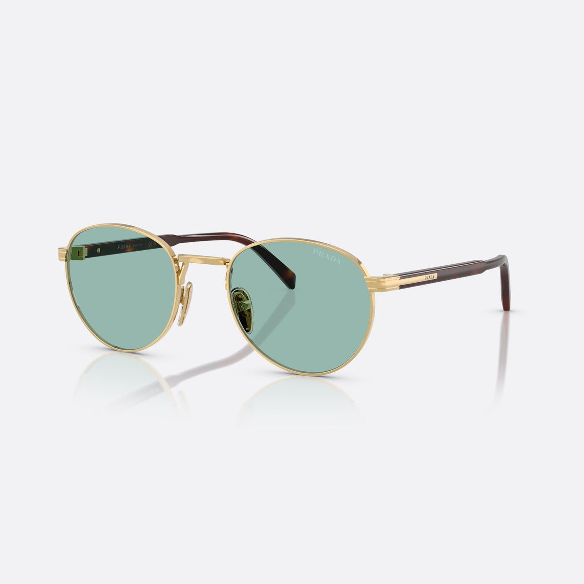 Ochelari de soare Prada PR B51S 5AK40K GLBL, ovali auriu, pentru bărbați, punte metalică simplă, literele brandului pe brațe