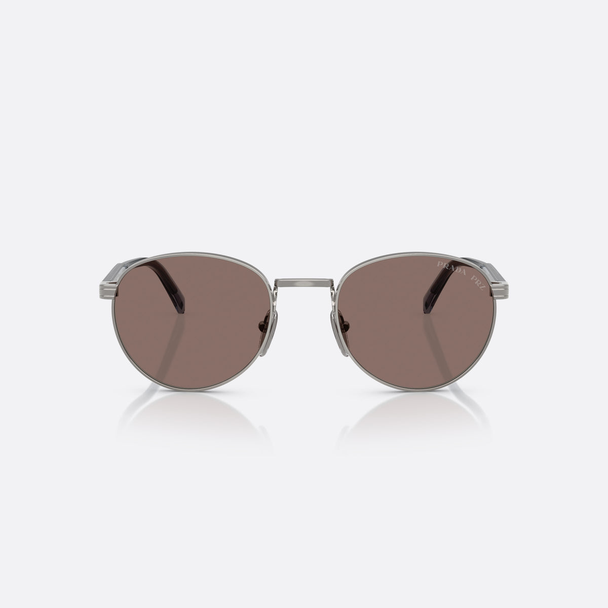 Prada PR B51S 5AV05C PBRD sunglasses, black oval frame for men, plain metal bridge, brand lettering on temples, front view