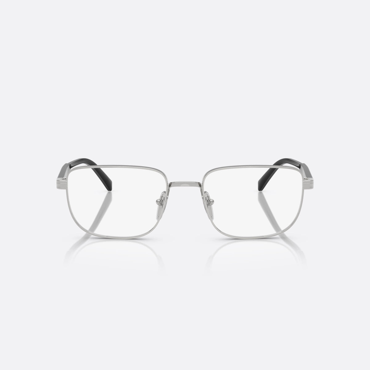 Rame ochelari de vedere Prada PR B51V 1BC1O1, geometrica argintiu, pentru bărbați, punte metalică simplă, literele brandului pe brațe, vedere din față