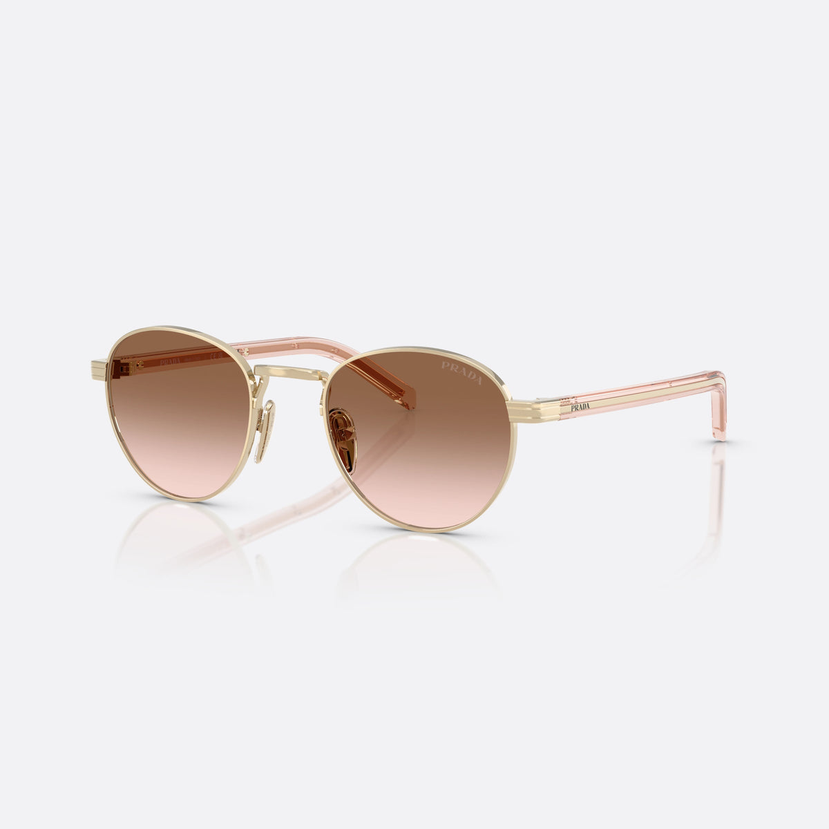 Prada PR B52S ZVN0A6 GLBW sunglasses, gold oval frame for women, plain metal bridge, brand lettering on temples