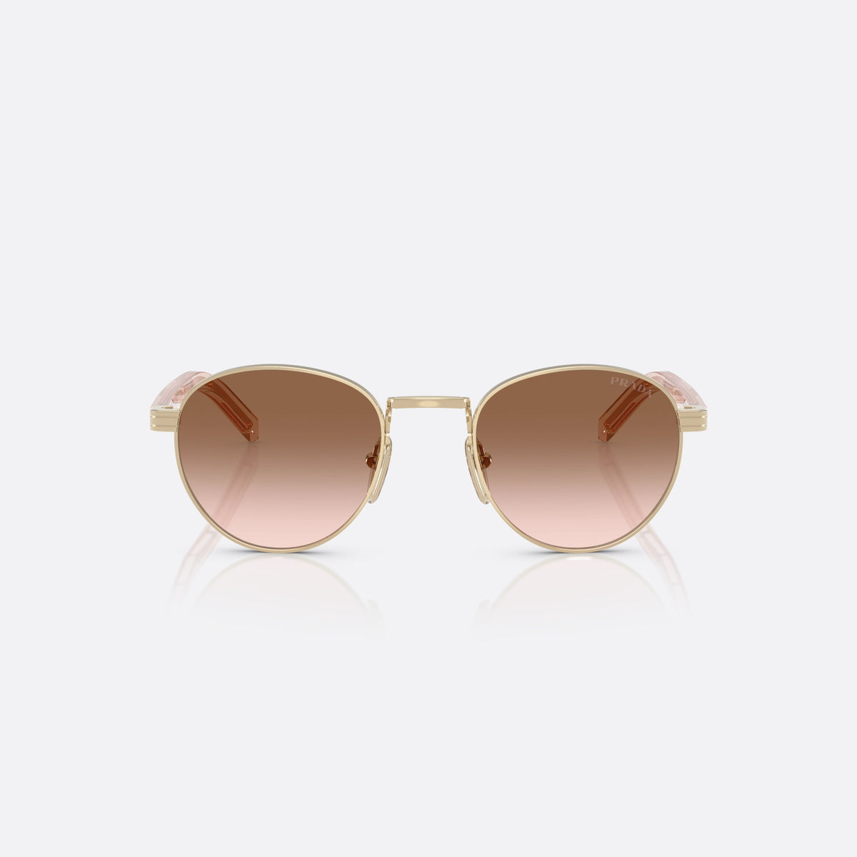 Prada PR B52S ZVN0A6 GLBW sunglasses, gold oval frame for women, plain metal bridge, brand lettering on temples, front view