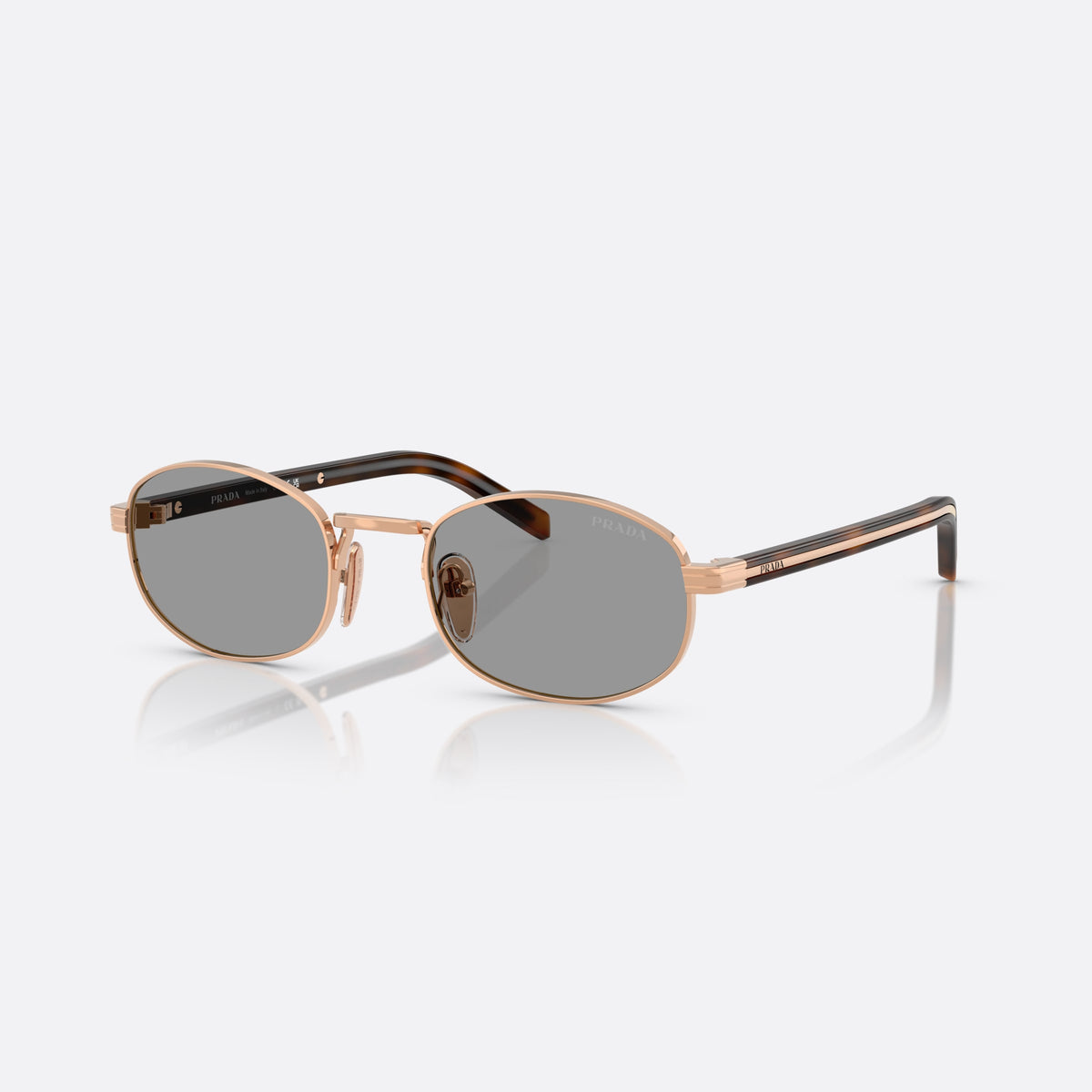 Ochelari de soare Prada PR B53S SVF50Q, ovali auriu, pentru femei, punte metalică simplă, litere ale brandului pe brațe