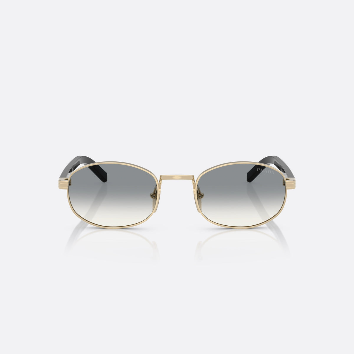 Ochelari de soare Prada PR B53S ZVN02C, ovali auriu, pentru femei, punte metalică simplă, literele brandului pe brațe, vedere din față