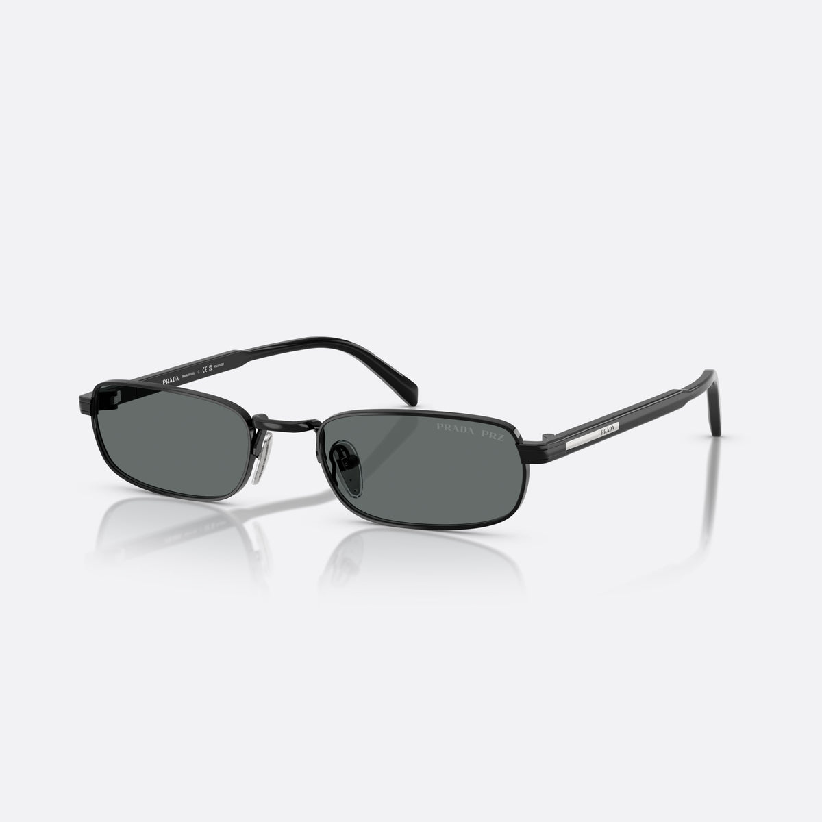 Prada PR B54S 1AB5Z1 sunglasses, black rectangle frame for men, plain metal bridge, brand lettering on temples
