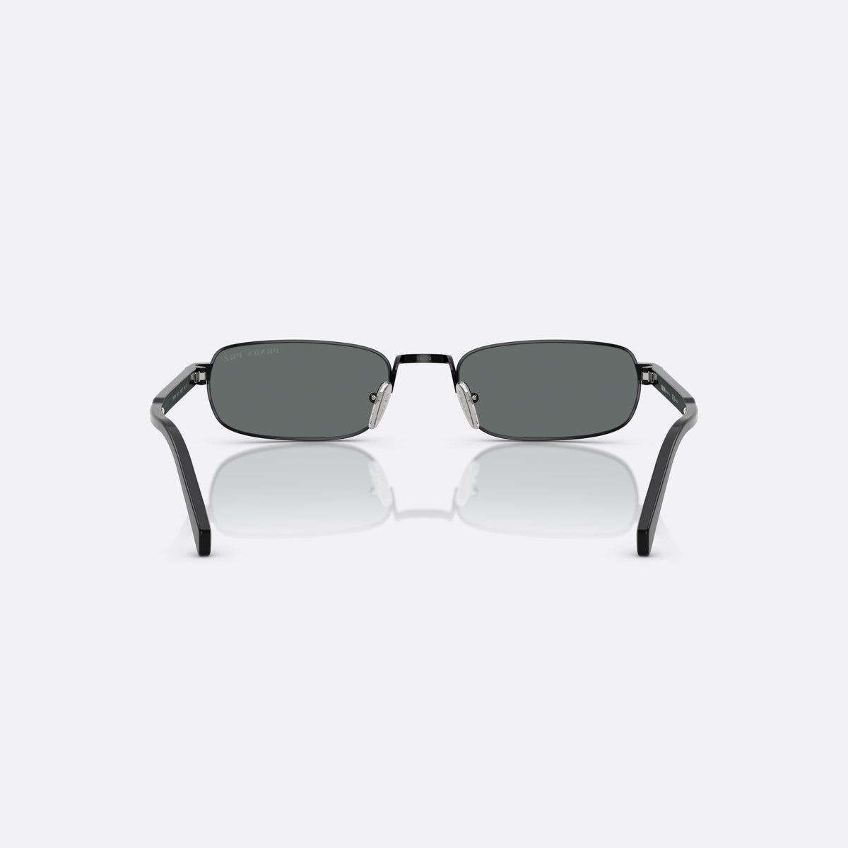 Prada PR B54S 1AB5Z1 sunglasses, black rectangle frame for men, plain metal bridge, brand lettering on temples, back view
