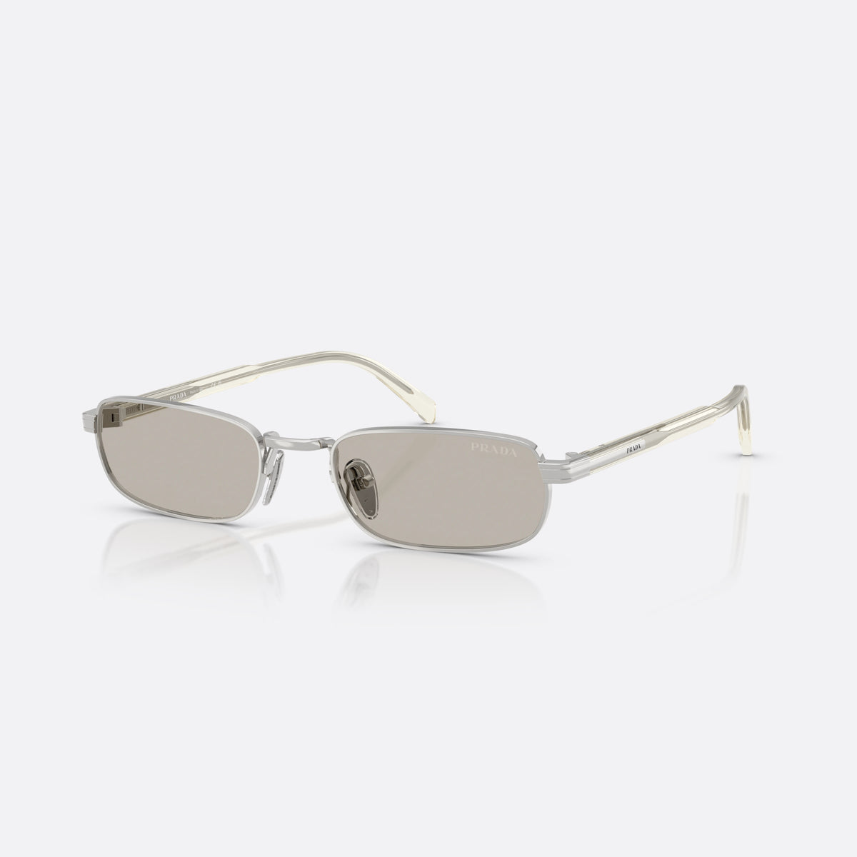 Prada PR B54S 1BC30P sunglasses, silver rectangle frame for men, plain metal bridge, brand lettering on the temples