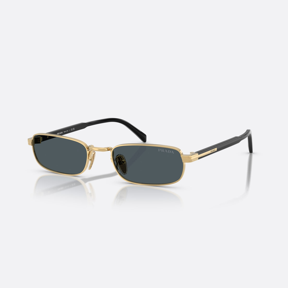 Prada PR B54S 5AK70B sunglasses, gold rectangle frame for men, plain metal bridge, brand lettering on temples
