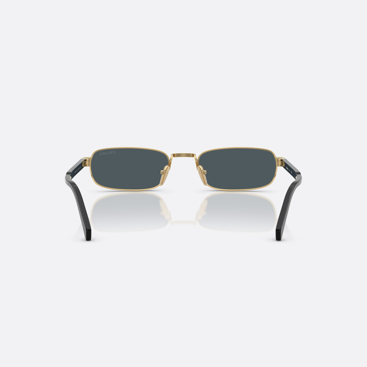 Prada PR B54S 5AK70B sunglasses, gold rectangle frame for men, plain metal bridge, brand lettering on temples, back view