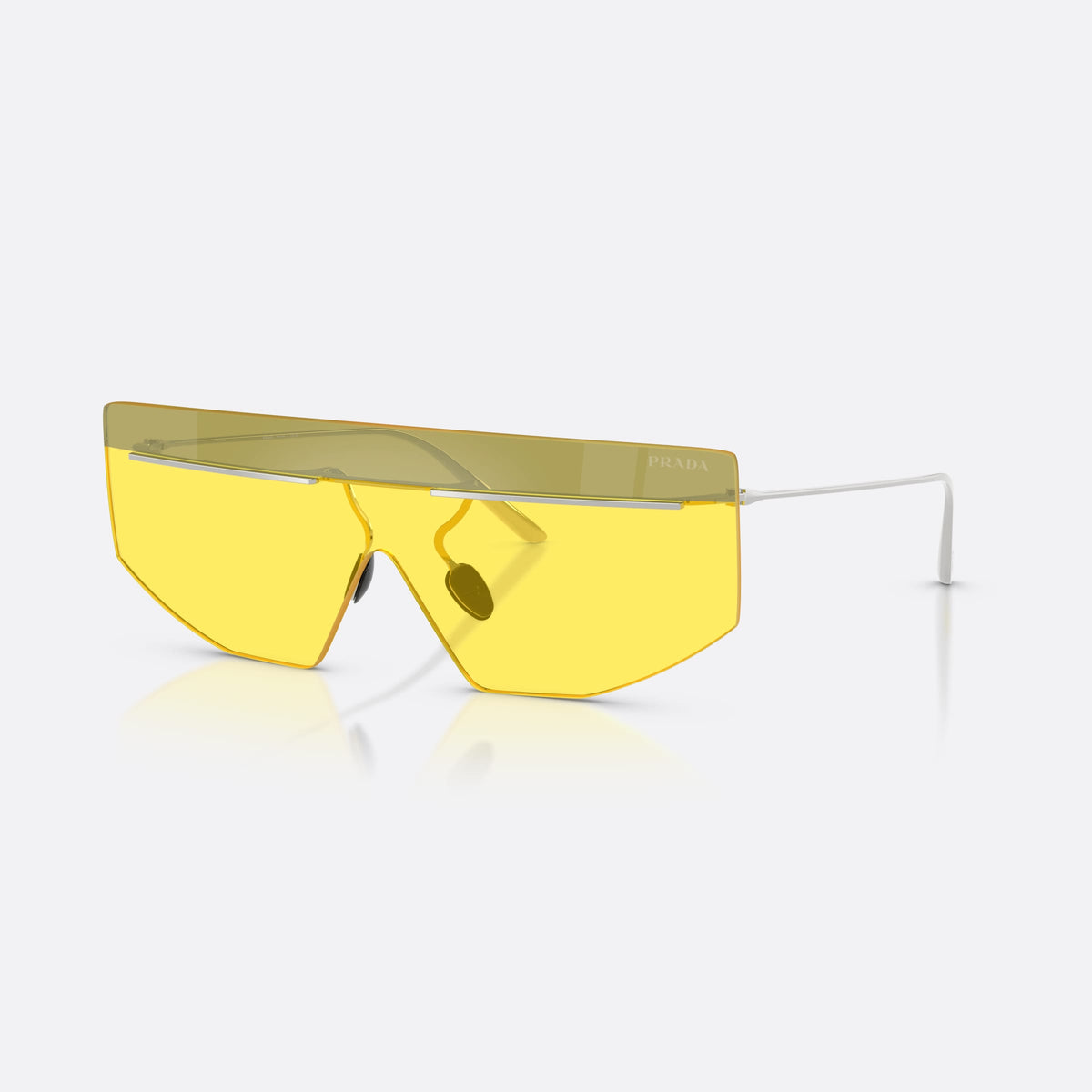 Prada PR B55S 1BC20O sunglasses, silver irregular frame for men, integrated bridge over nose, brand lettering on temples