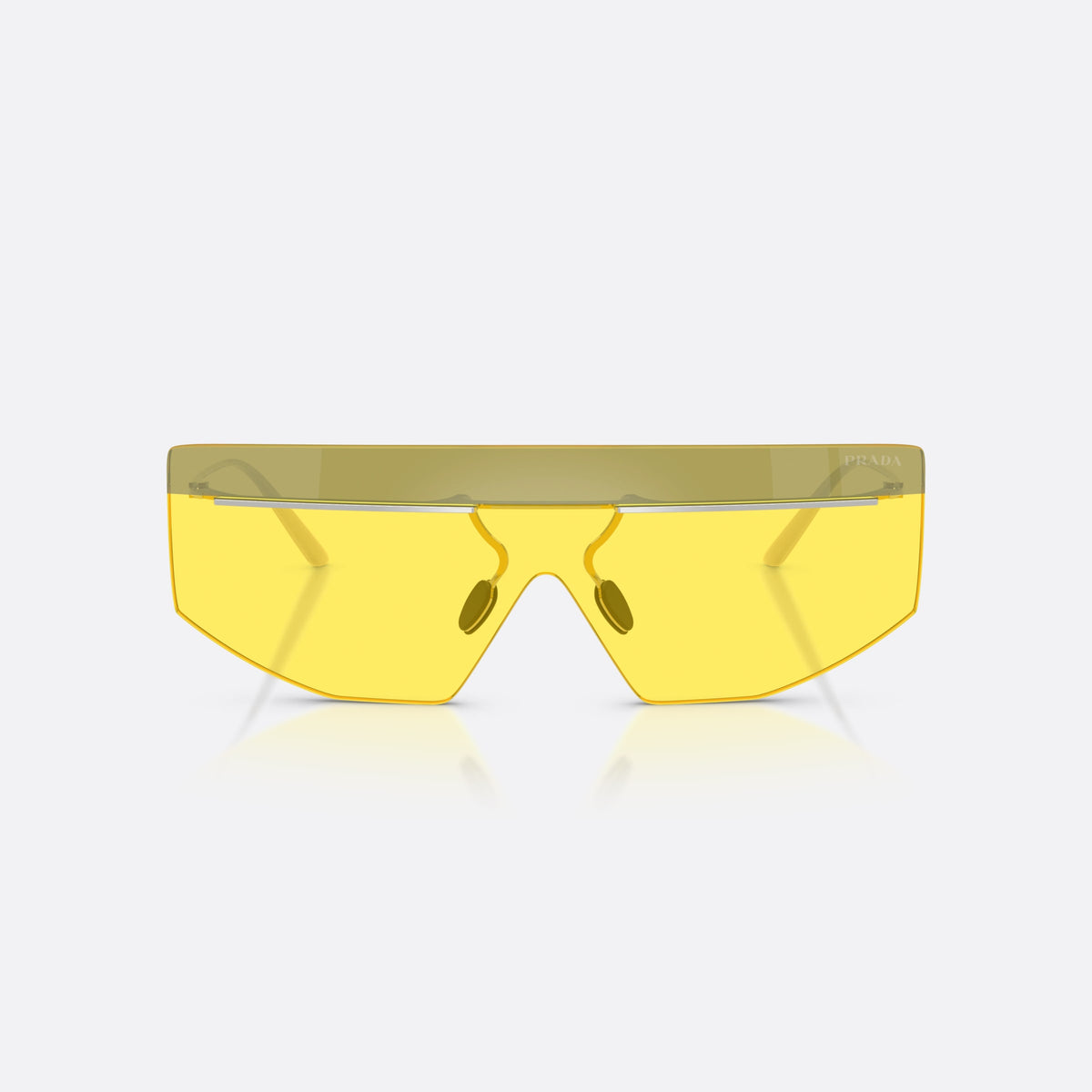 Prada PR B55S 1BC20O sunglasses, silver irregular frame for men, integrated bridge over nose, brand lettering on temples, front view