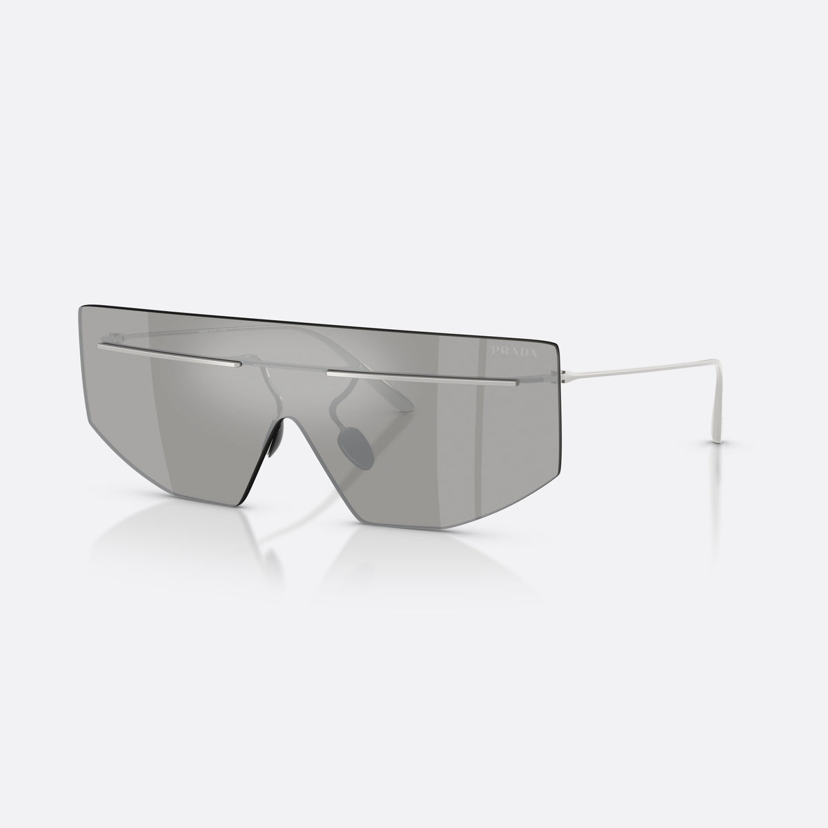 Prada PR B55S 1BC60N sunglasses, silver irregular frame for men, integrated metal bridge bar, slim tapered metal temples