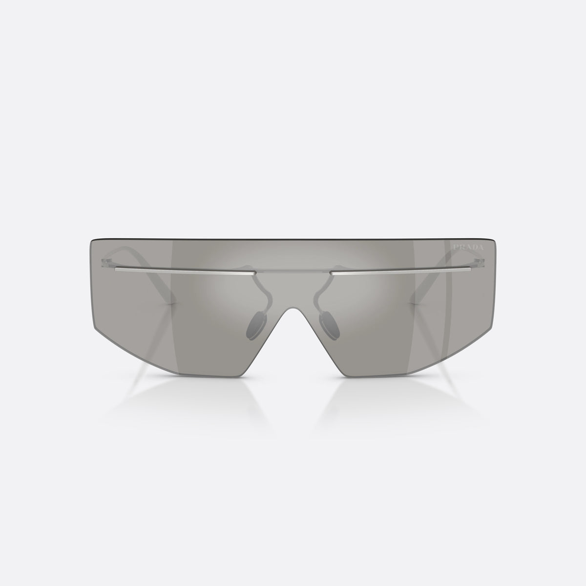 Prada PR B55S 1BC60N sunglasses, silver irregular frame for men, integrated metal bridge bar, slim tapered metal temples, front view