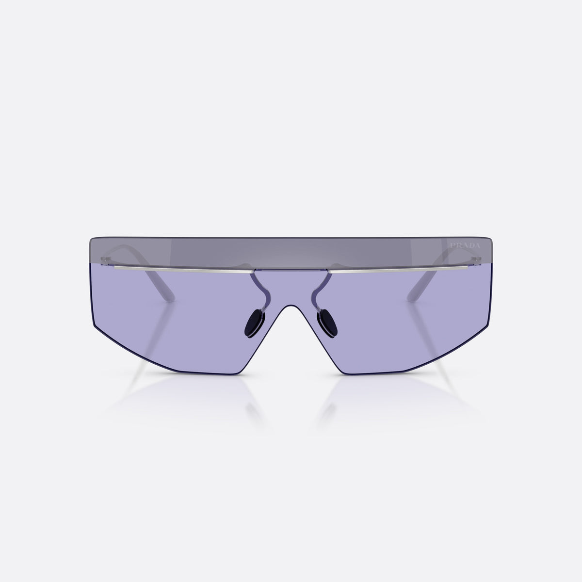 Prada PR B55S 1BC70P sunglasses, silver irregular frame for men, integrated bridge, no nose pads visible, front view