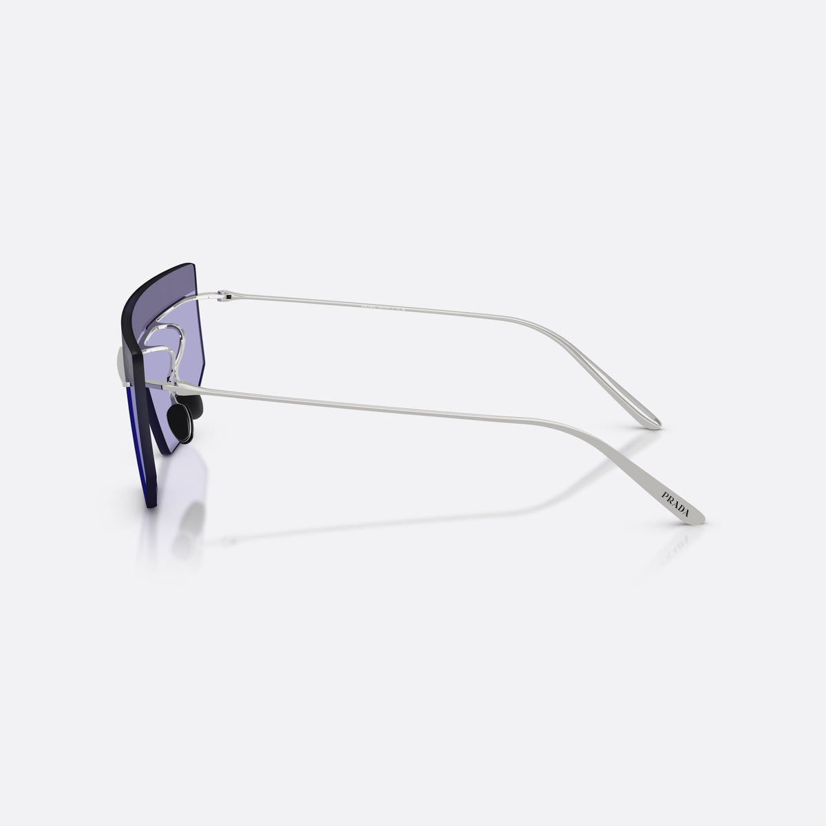 Prada PR B55S 1BC70P sunglasses, silver irregular frame for men, integrated bridge, no nose pads visible, side view