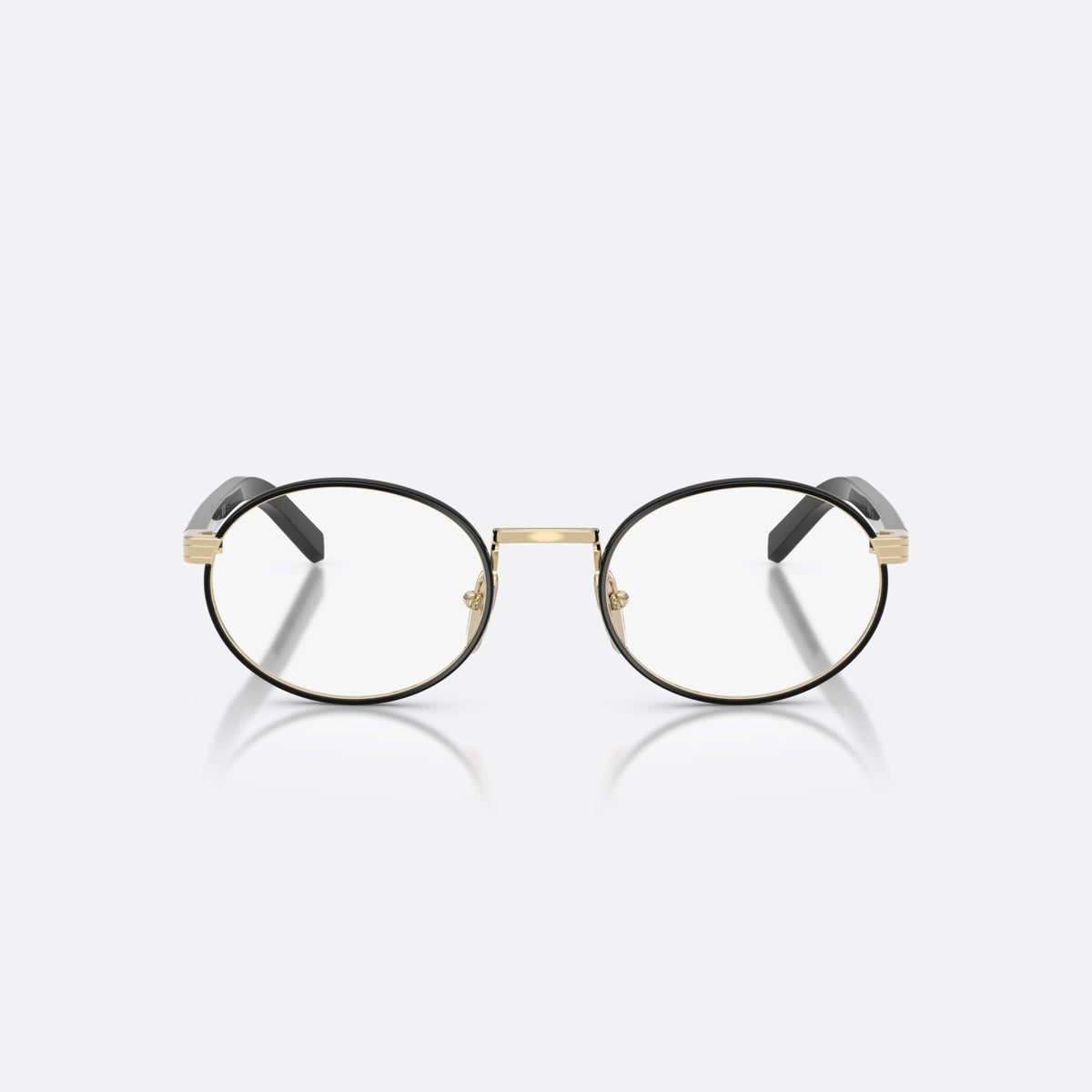 Rame ochelari de vedere Prada PR B55V AAV1O1, ovali auriu, pentru femei, punte metalică simplă, literele brandului pe brațe, vedere din față